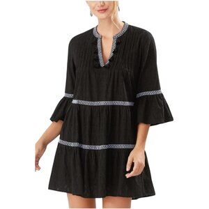 Tommy Bahama Cotton Clip Embroidered Tiered Tassel Cotton Dress Bohemian Size L